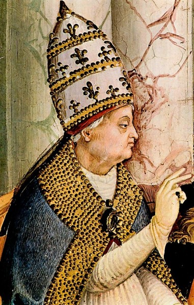 Papież Pius II, fragment fresku, katedra w Sienie, Pinturicchio, zdj. Wikipedia