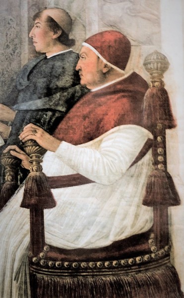 Papież Sykstus IV powołuje Platinę na prefekta Biblioteki Watykańskiej, fragment