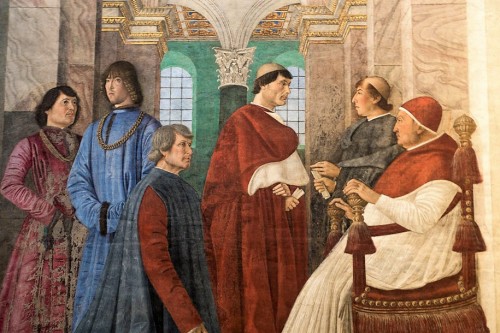 Melozzo da Forlì, Pope Sixtus IV Appointing Bartolomeo Platina as Prefect of the Vatican Library, Pinacoteca Vaticana
