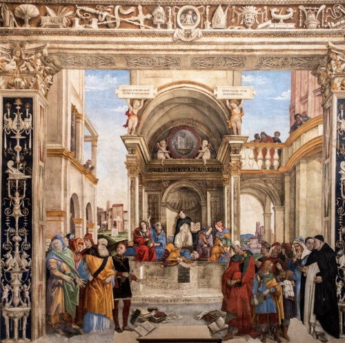 Carafa Chapel, side wall – The Glory of St. Thomas Aquinas, Filippino Lippi, Basilica of Santa Maria sopra Minerva