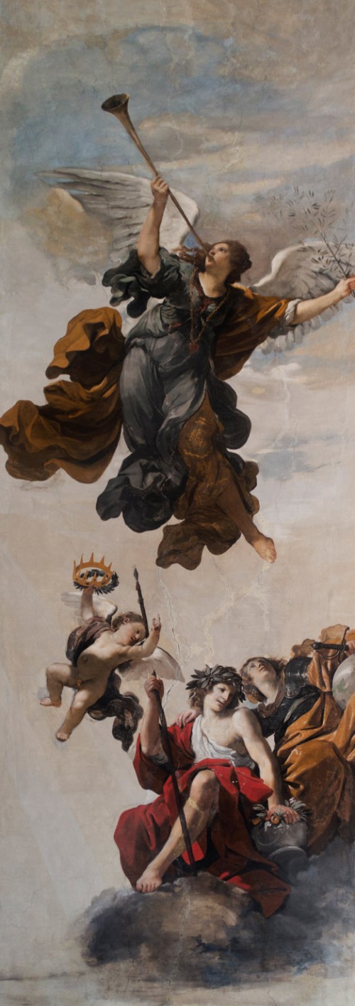 Casino Ludovisi, malowidło stropu - Sława w towarzystwie personifikacji Honoru i Cnoty