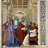 Papież Sykstus IV powołuje Bartolomea Platinę na prefekta Biblioteki Watykańskiej, Melozzo da Forlì, Pinacoteca Vaticana, zdj. Wikipedia
