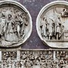 Łuk triumfalny cesarza Konstantyna Wielkiego, medaliony ukazujące cesarza Hadriana i fryz z tronującym Konstantynem rozdającym złoto mieszkańcom Rzymu