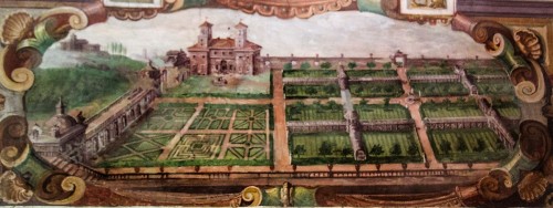 Willa Medici, studiolo kardynała Ferdynanda de Medici, dekoracje Jacopo Zucchiego, widok casino od strony ogrodowej