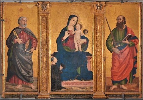 Antoniazzo Romano, Madonna między św. Pawłem i św. Piotrem, kaplica Santa Croce, bazylika San Pietro in Vaticano, zdj. Wikipedia