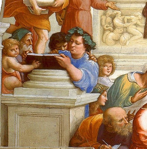 The School of Athens, Raphael, fragment, Epikur of Samos, papal apartments (Stanza della Segnatura), Apostolic Palace, pic. Wikipedia