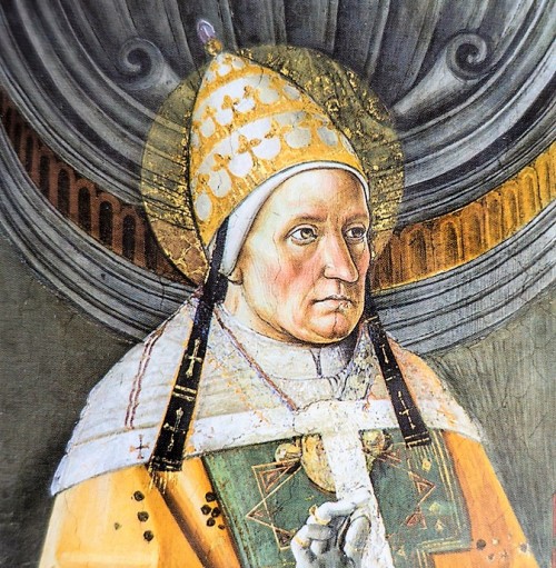 Pope Alexander I, decoration between the windows, Pietro Perugino, fragment, Sistine Chapel