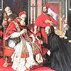 Papież Paweł III z Ignacym Loyolą i jezuitami, w tyle kardynał nepot Alessandro Farnese (wnuk papieża), kościół Il Gesù