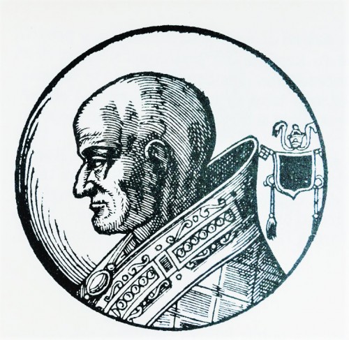 Pope Sergius III, figure from Le vite dei pontifici, 1710, Bartolomeo Platina