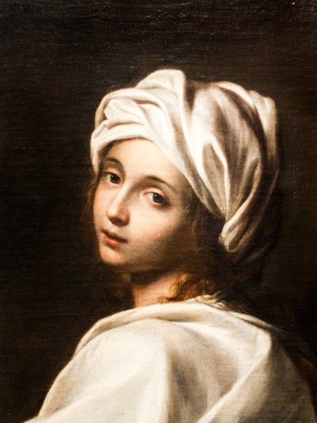 Ginevra Cantofoli, Kobieta w turbanie (domniemany portret Beatrice Cenci), fragment, ok 1650, Galleria Nazionale d'Arte Antica, Palazzo Barberini