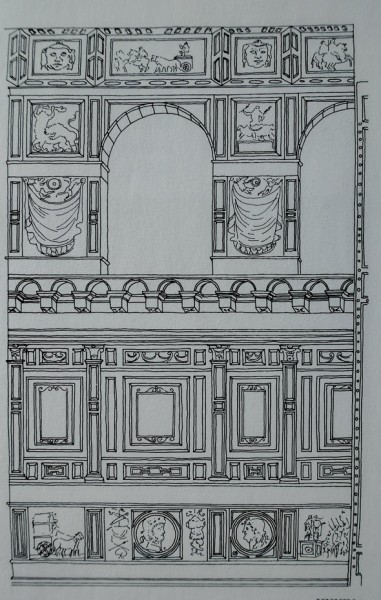 Rekonstrukcja marmurowych dekoracji zdobiących ściany świątyni w VI wieku, kościół Sant'Agata dei Goti