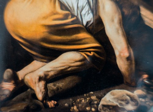 Męczeństwo św. Piotra, fragment, Caravaggio, kaplica Cerasich, bazylika Santa Maria del Popolo