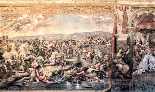 The Battle of the Milvian Bridge, fragment, Raphael and Gulio Romano, Sala di Costantino, Stanze di Raffaello in the Apostolic Palace in the Vatican