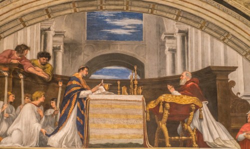 The Mass at Bolsena, Raphael, Stanze di Raffaello (Stanza di Eliodoro) in the Apostolic Palace in the Vatican