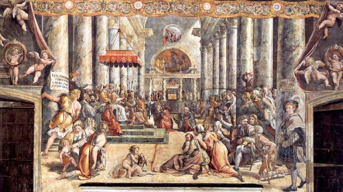 Donacja cesarza Konstantyna Wlk., warsztat Rafaela, Stanza del Constantino, Pałac Apostolski, zdj. Wikipedia