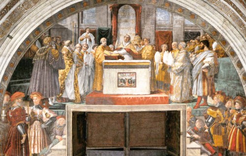 Przysięga papieża Leona III, Rafael i jego warsztat, Stanza dell’Incendio di Borgo, Pałac Apostolski, zdj. Wikipedia