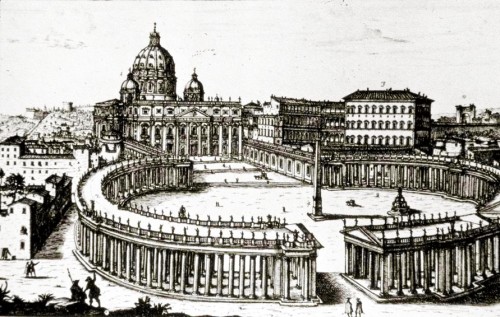 Niezrealizowany projekt portyku zamykającego kolumnadę na placu św. Piotra, proj. Gian Lorenzo Bernini, zdj. Wikipedia
