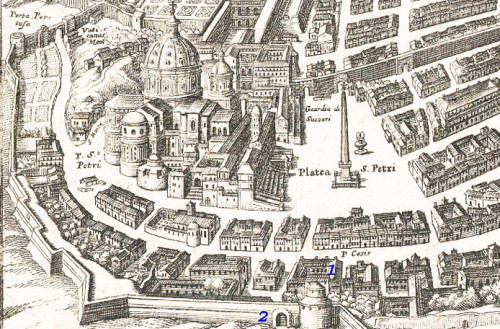 Detail of the map by AntonioTempesta showing Piazza di S.Pietro, ca 1593