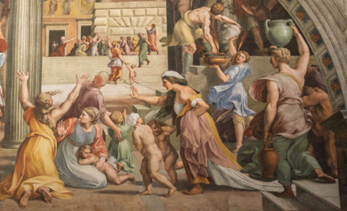 Pożar Borgo, Rafael ze współpracownikami, fresk, fragment, Stanza dell'Incendio di Borgo, pałac Apostolski
