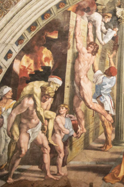 Pożar Borgo, Rafael ze współpracownikami, fresk, fragment ukazujący Eneasza, Anchizesa i Askaniusza, Stanza dell'Incendio di Borgo, pałac Apostolski