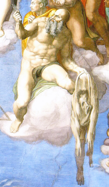 The Last Judgment, Michelangelo, Aretino as St. Bartholomew, Sistine Chapel, Apostolic Palace, pic. Wikipedia