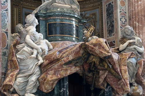 Funerary monument of Pope Alexander VII, allegory of Mercy and Truth, designed by Gian Lorenzo Bernini, Basilica of San Pietro in Vaticano