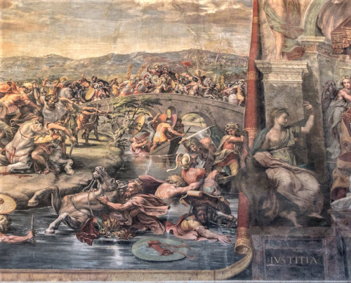 Sala Konstantyna, Bitwa przy moście Mulwijskim, fragment  oraz alegoria Sprawiedliwości, Pałac Apostolski (Musei Vaticani)