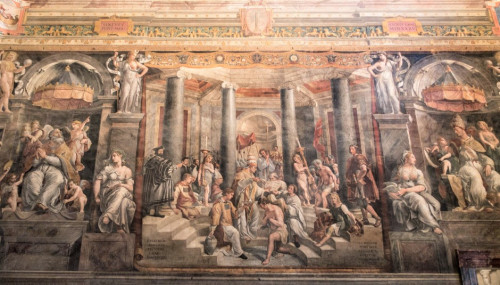 The Hall of Constantine, Pope Damasus between the allegory of Peace and Innocence and Leo the Great between Innocence and Purity, Apostolic Palace (Musei Vaticani)