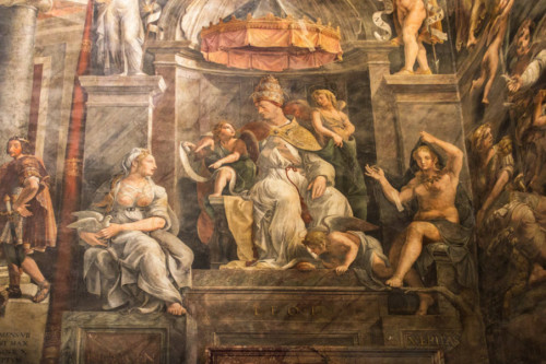 Sala Konstantyna, papież Leon Wielki między alegorią Niewinności i Czystości (Chrzest Konstantyna), Pałac Apostolski (Musei Vaticani)