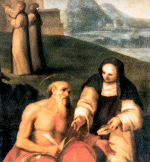 Saints Marcella and Jerome, altar painting, fragment, Roman school?, 18th century, Church of Santi Bonifacio e Alessio