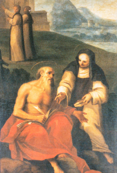 Saints Marcella and Jerome, altar painting, Roman school?, 18th century, Church of Santi Bonifacio e Alessio