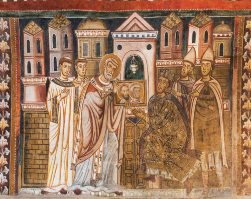 Papież Sylwester pokazuje cesarzowi Konstantynowi obrazy apostołów, Oratorium San Silvestro, kościół S. Quattro Coronati