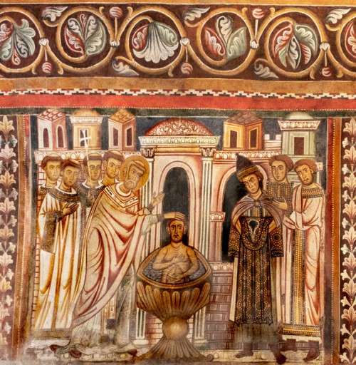 Papież Sylwester udziela chrztu cesarzowi Konstantynowi, Oratorium S. Silvestro, kościół SS. Quattro Coronati