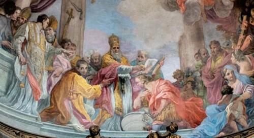 San Silvestro in Capite, church apse with a representation of Pope Sylvester baptizing Emperor Constantine, fragment, Lodovico Gimignani