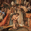 Papież Sylwester udziela chrztu cesarzowi Konstantynowi, Cristoforo Roncalli - Baptysterium S. Giovanni, zdj.Wikipedia