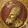 Plaque with the image of Pope Damasus I, main altar, Church of San Lorenzo in Damaso, pic. Wikipedia