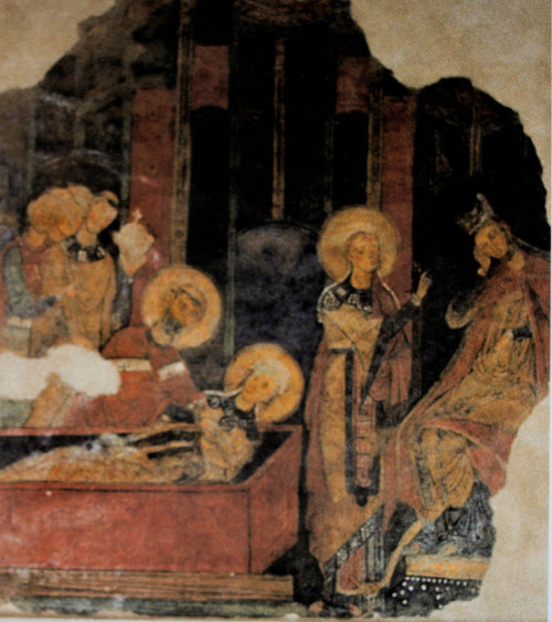 Sen papieża Paschalisa - odnalezienie ciała św. Cecylii,  fresk z XIII w., kościół Santa Cecilia