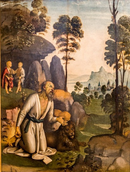 Św. Hieronim z małym Chrystusem i św. Janem Chrzcicielem w tle, krąg Perugina, Galleria Nazionale d'Arte Antica, Palazzo Barberini
