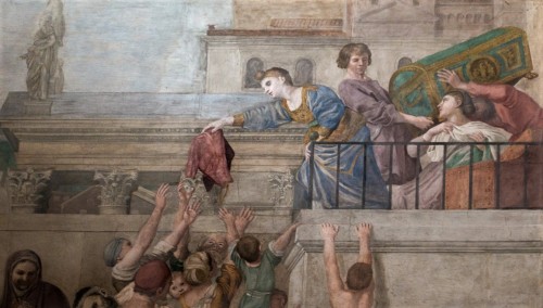 Domenichino, Święta Cecylia rozdaje jałmużnę biedakom, fragment, kaplica Polet, kościół San Luigi dei Francesi