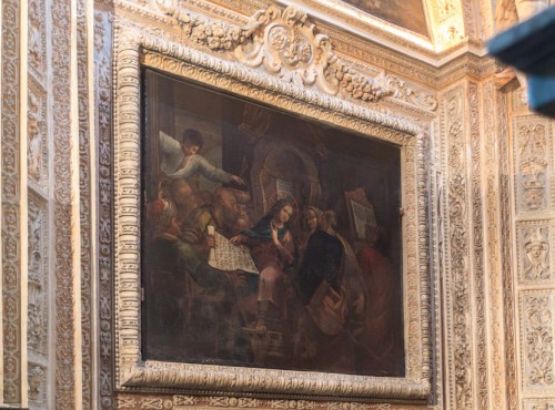 Chrystus wśród uczonych w piśmie - obraz, który zastąpił pierwotne płótno (Podniesienie krzyża) Dircka van Baburena, kaplica Piety, kościół San Pietro in Montorio