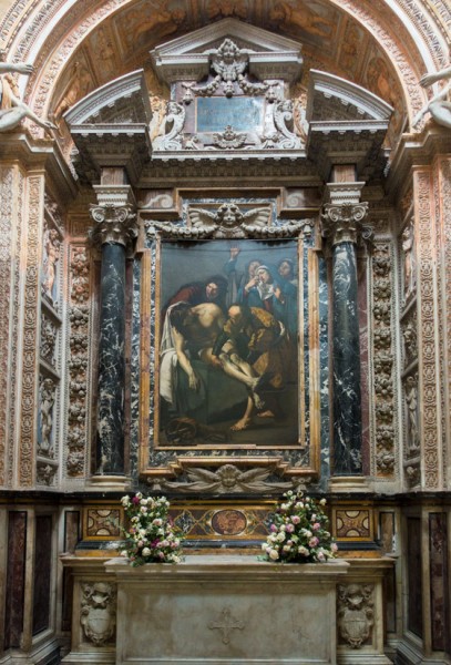 Pieta Chapel, Church of San Pietro in Montorio - view of the altar with the painting The Entombment of Christ by Dirck van Baburen