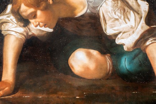 Narcissus at the Source, Caravaggio?, fragment, Galleria dell’Arte Antica, Palazzo Barberini