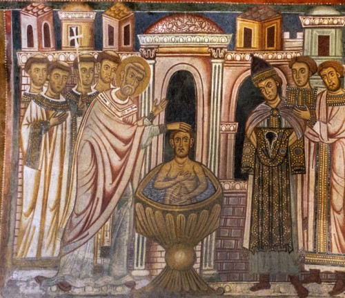 Chrzest cesarza Konstantyna z rąk biskupa Sylwestra, oratorium San Silvestro przy bazylice Santi Quattro Coronati
