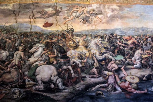 Bitwa przy moście Mulwijskim,  po 1520 r., fragment, Giulio Romano, Sala Konstantyna,  Musei Vaticani