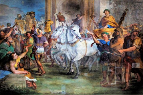 Triumfalny wjazd Konstantyna do Rzymu po zwycięstwie nad Maksencjuszem, Andrea Comassei, XVII w., baptysterium San Giovanni