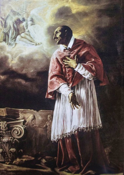 Orazio Borgianni, Karol Boromeusz adorujący Świętą Trójcę, zakrystia kościoła San Carlo alle Quattro Fontane