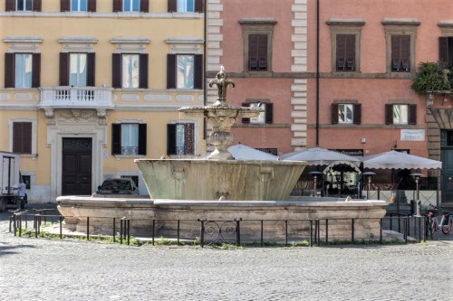 Jedna z dwóch fontann na Piazza Farnese, z lewej fasada pałacu Palazzo del Gallo di Roccagiovine