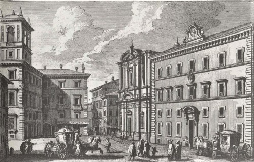 Kościół Sant’Apollinare i budynek Collegium Germanicum, rycina z XVIII wieku, Giuseppe Vasi