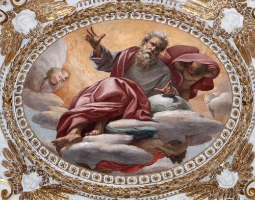 Kaplica Alaleoni, kościół San Lorenzo in Lucina, centralny fresk sklepienia, Simon Vouet, zdj Wikipedia