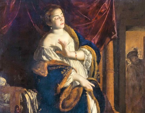 Kuszenie św. Franciszka, fragment, Simone Vouet, kaplica Hiacynty Marescotti, kościół San Lorenzo in Lucina